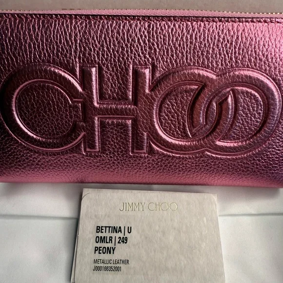 NIB Jimmy Choo Pink Metallic Bettina Leather Continental Wallet - Picture 8 of 9